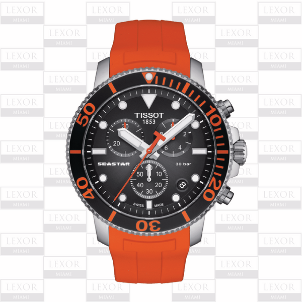 Tissot T1204171705101 Seastar 1000 Chronograph Orange Silicone Strap Men Watches