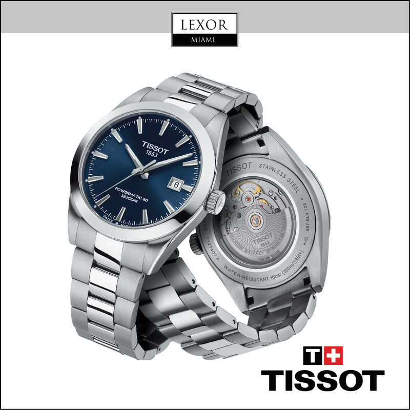 Tissot T127.407.11.041.00 Gentleman PowerMatic 80 Silicium Stainless Steel Strap Men Watches