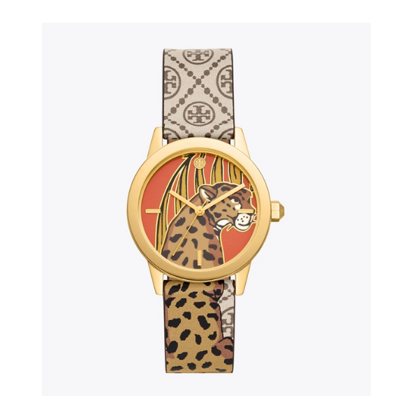 Tory Burch TBW2033 Tiger Print Leather Strap Women Watches