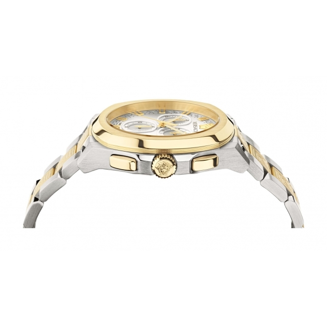Versace VEZ800421 Men's Greca Logo Chronograph Two Tone Bracelet Wristwatch