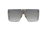 Balmain BPS-102F-146 Wonder Boy LTD Unisex Sunglasses feature a rectangular frameless design, large dark gradient lenses, a metallic Balmain logo on top, and studded side accents for a bold look.