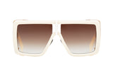 Balmain BPS-107D-61 Wonderboy II Unisex Sunglasses by Balmain Sunglasses, featuring an oversized thick white rectangular frame and large gradient brown lenses, displayed front-facing on a white background.