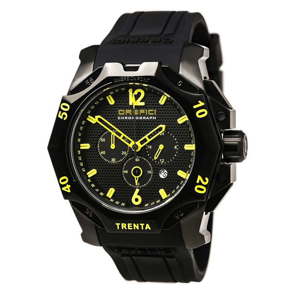 Orefici ORM11C4805 Trenta Yellow Accent Black Dial Black IP Steel Black Strap Chrono Men Watches Lexor Miami - Lexor Miami