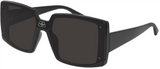Balenciaga BB0081S 001 99 sunglasses for women feature black oversized square frames, dark lenses, a metallic logo by the bridge, and wide glossy arms—bold designer eyewear from Balenciaga Sunglasses to make a statement.