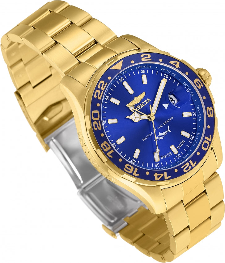 Invicta 25823 Pro Diver Gold-Tone Steel Bracelet & Flame-Fusion Crystal Quartz Blue Dial Men Watches - Lexor Miami