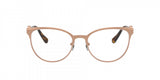 The Versace VE1271 1412 54 women optical frame features round, light brown metal rims and tortoiseshell-patterned temple tips, shown against a white background. From Versace Sunglasses.