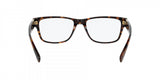 The Versace VE3295 108 54 Unisex Optical Frame by Versace Sunglasses features rectangular, clear-lens tortoiseshell-patterned frames—an elegant choice for any occasion. Shown front-facing with slightly open temples.