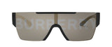 Front view of Burberry BE4291 3001/G 38 Unisex Sunglasses featuring bold, oversized brown-tinted lenses, an angular design, and a black top frame accent. The faint Burberry logo appears across the lenses.
