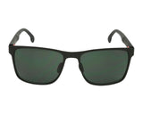 The Carrera 8026/S 003 57 Unisex Sunglasses by Carrera Sunglasses feature a black pilot frame and dark green tinted lenses, shown front-facing against a white background.