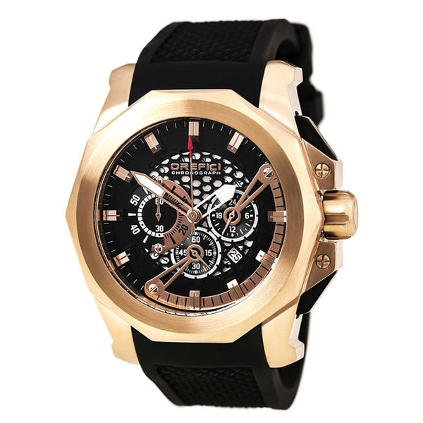 Orefici ORM2C4805 Gladiatore Black Dial Rose Gold Steel Black Rubber Strap Chrono Men Watches Lexor Miami - Lexor Miami