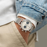 A person wearing a Hamilton H38429110 American Classic Intra-Matic Chronograph men’s watch by Hamilton Watches.