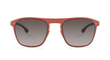 Front view of Ic! Berlin Herzberge Clay Unisex Sunglasses by Ic Berlin Sunglasses, with a matte reddish-brown stainless steel frame, double bridge, rectangular gray gradient lenses, and black arms accented by silver near the hinge.