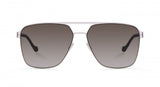 The Ic! Berlin MB 03 Chrome Unisex Sunglasses by Ic Berlin Sunglasses feature a thin silver stainless steel aviator frame and large square gradient dark lenses, shown from the front against a white background.