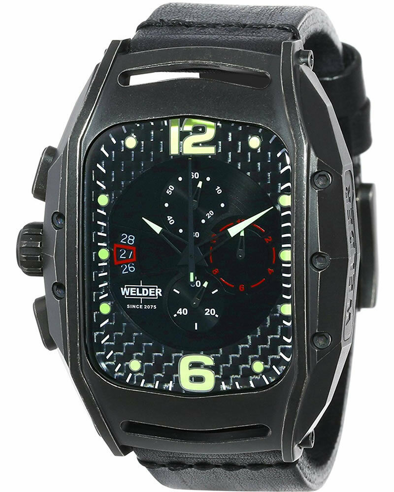 Welder K-42 801 BLACK DIAL CHRONOGRAPH BLACK LEATHER STRAP BRAND Men Watches Lexor Miami - Lexor Miami