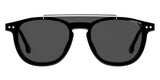 Front view of Carrera 2024T/C 807 47 Unisex Sunglasses by Carrera Sunglasses, featuring dark lenses, a silver brow bar, and the Carrera logo on the top right lens.