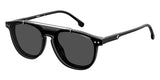 The Carrera 2024T/C 807 47 Unisex Sunglasses feature a bold black frame, dark lenses, and a signature silver metal bar. With sleek, slightly curved arms and Carrera logos on the side and lens, they offer a modern unisex style.