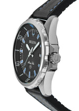 Bulova 96B337Marine Star Black Silicone & Leather Strap 43mm Men Watches - Lexor Miami