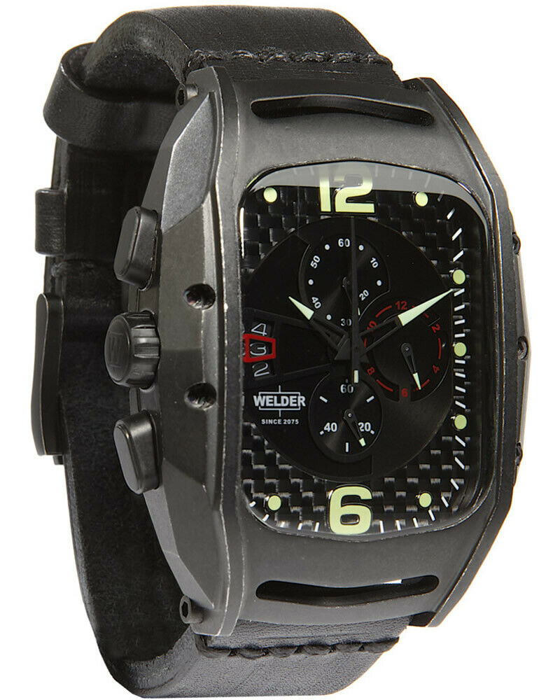 Welder K-42 801 BLACK DIAL CHRONOGRAPH BLACK LEATHER STRAP BRAND Men Watches Lexor Miami - Lexor Miami