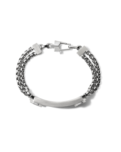 Bulova J96B003M Stainless Steel ID Double Chain Link Bracelet - Medium Unisex Jewelry - Lexor Miami