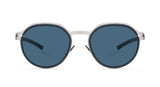 The Ic! Berlin T 120 Ceramic Brutal Blue Unisex Sunglasses feature blue-tinted lenses, a slim metallic silver frame, and dark arms for a modern look. Available from your Miami authorized Ic Berlin Sunglasses dealer.