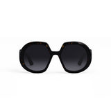 The Christian Dior DiorBobby R1U 20A1 56 Unisex Sunglasses by Dior feature an oversized, round black tortoiseshell frame with dark tinted lenses, displayed against a plain white background.