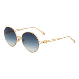 Fred FG40022U 30W 53 women sunglasses by Fred Sunglasses feature round metal frames in thin gold with a double bridge and blue gradient lenses, shown at a three-quarter angle on white, bringing Miami style to any outfit.