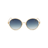 Fred FG40022U 30W 53 Women Sunglasses by Fred Sunglasses feature round gold metal frames and blue gradient lenses, displayed against a white background.