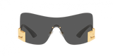 Versace VE2240 100287 40 Unisex Sunglasses feature oversized rectangular frames, dark lenses, and gold geometric accents on the sides and nose bridge, shown against a plain white background.